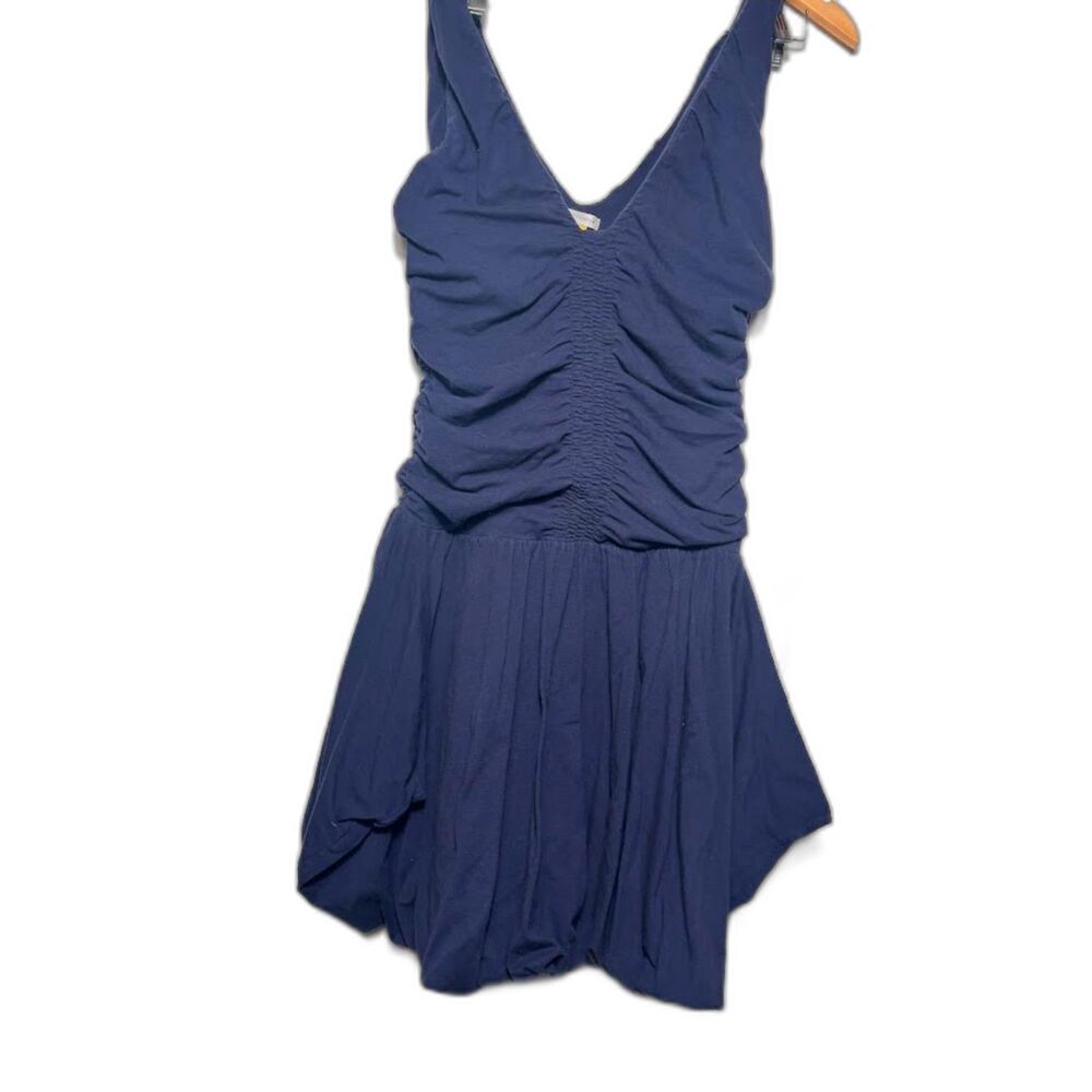 Leifsdottir Anthropologie Mini Dress Bubble Hem Drop Waist Ruched Navy Sz Medium